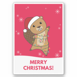 Sticker Beaver Joyeux Noël Animaux d'hiver Beavers S