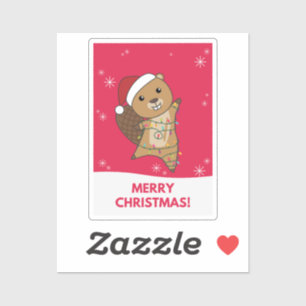 Sticker Beaver Joyeux Noël Animaux d'hiver Beavers S