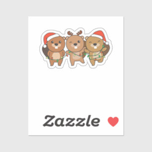 Sticker Beaver Noël Animaux de Noël Cute Beaver