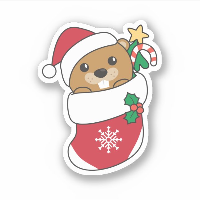 Sticker Beaver Noël Neige Hiver Animaux Castor (Devant)