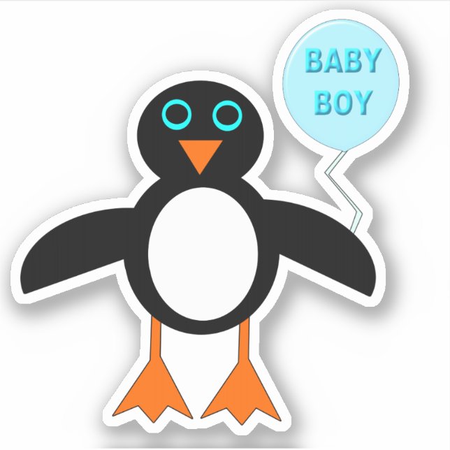 Sticker Bébé Bleu Cute Garçon Pingouin En Forme (Devant)