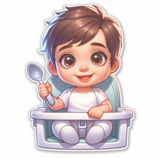 Sticker Bébé Brown mignon tenant une cuillère