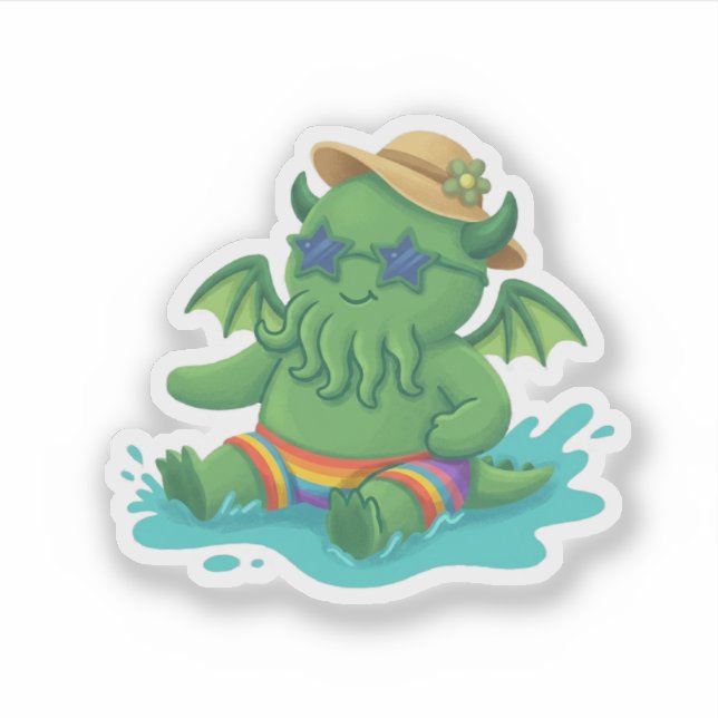 Sticker Bébé Cthulhu folâtrant dans l'eau (Devant)