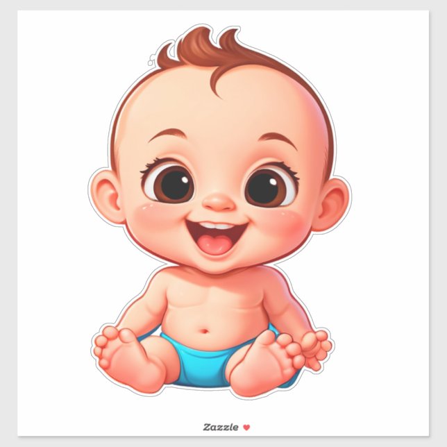 Sticker Bébé Dessin Animé Heureux (Feuille)