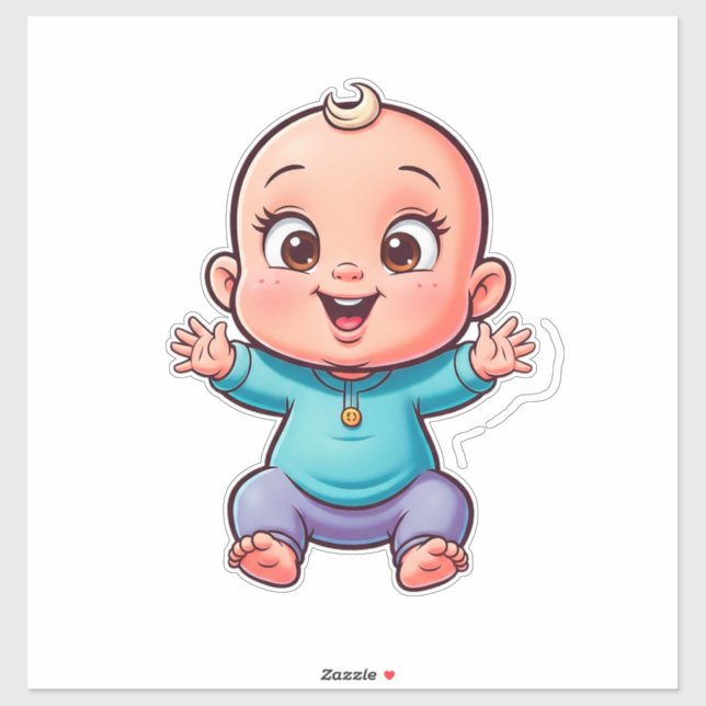 Sticker Bébé Dessin Animé Heureux (Feuille)