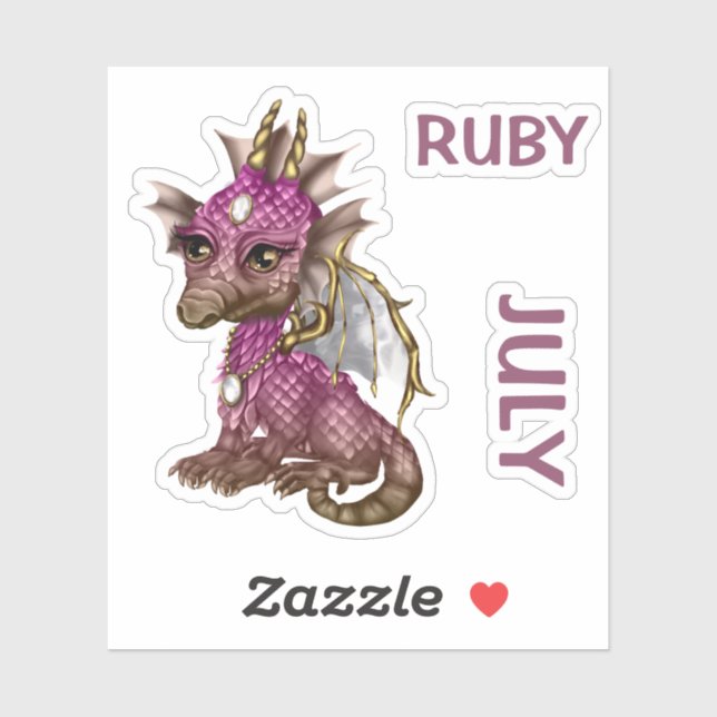 Sticker Bébé Dragon en pierre de naissance Juillet Ruby (Feuille)