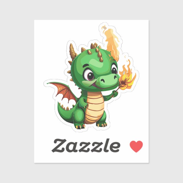 Sticker Bébé dragon mignon avec torche allumée (Feuille)
