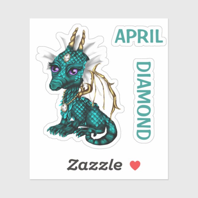 Sticker Bébé en Pierre de naissance Dragon Diamant d'avril (Feuille)
