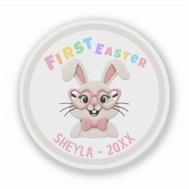 Sticker Bébé Fille Garçon Adorable Premier Lapin de Pâques (Devant)