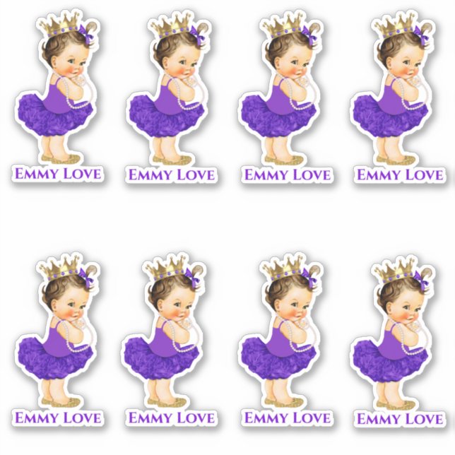 Sticker Bébé Fille Princesse Ballerine Tutu Violet Couronn (Devant)