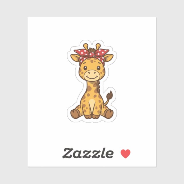 Sticker Bébé girafe mignon avec noeud papillon design vect (Feuille)