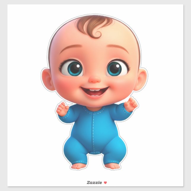 Sticker Bébé Heureux Dessin Animé (Feuille)