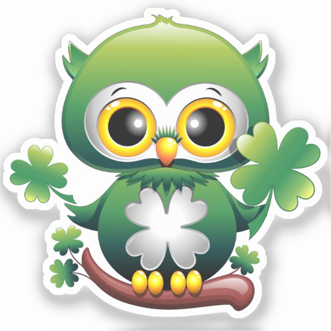 Sticker Bébé Hibou Mignon St Patrick Dessin Animé (Recto)