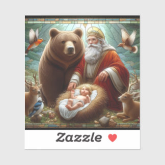 Sticker Bébé Jésus avec Père Noël et la faune