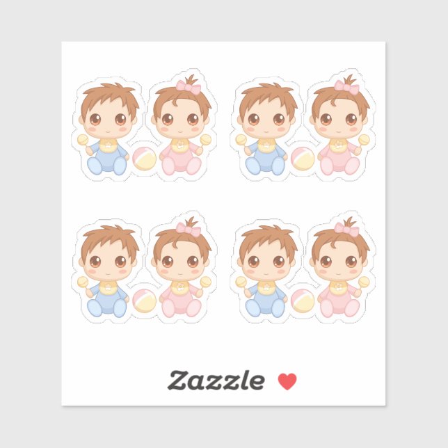Sticker Bébé jumeaux garçon et fille ensemble de 4 (Feuille)