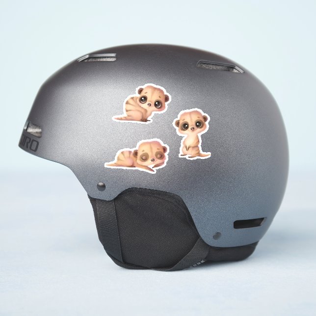 Sticker Bébé mignon animal Meerkat Enfants Ensemble de 3 (Côté casque)