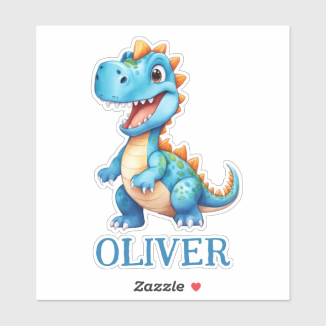 Sticker Bébé mignon dinosaure Tréx bleu personnalisé (Feuille)