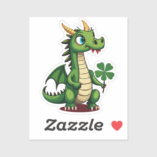 Sticker Bébé Mignon Dragon Chanceux Avec Trèfle à Quatre F (Feuille)