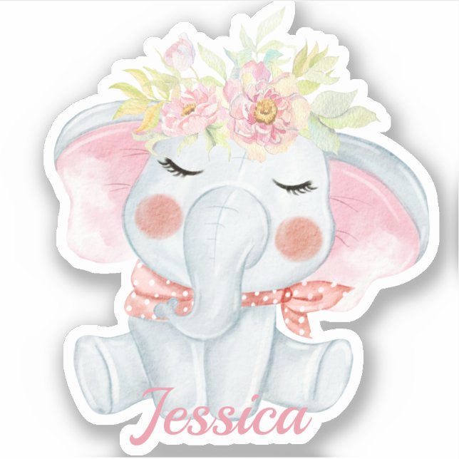 Sticker Bébé mignon Eléphant rose die coupé (Devant)