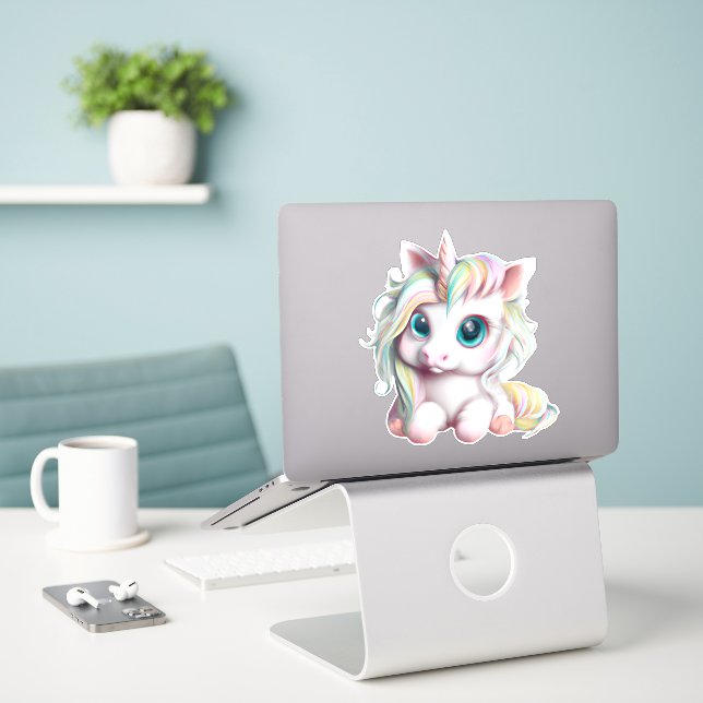Sticker Bébé mignon et adorable licorne (Ordinateur portable sur le bureau)