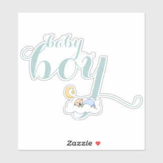 Sticker Bébé mignon garçon bleu typographie pépinière