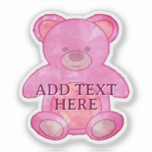 Sticker Bébé mignon Ours En Rose Texte Personnalisé