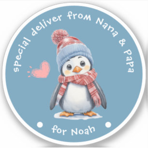 Sticker Bébé mignon Penguin bleu Noël pour les enfants cad