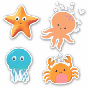 Sticker Bébé mignon poulpe Starfish Crabe Jellyfish Cartoo