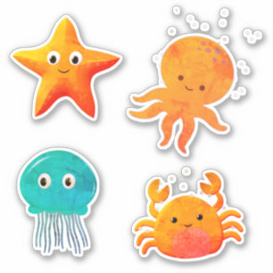 Sticker Bébé mignon Vintage poulpe Starfish Crabe méduse