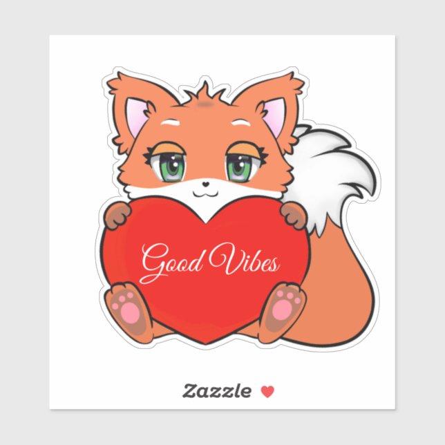 Sticker Bébé renard mignon avec des vibrations positives d (Feuille)