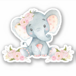 Sticker Bébé rose floral mignon Eléphant Coupé Vinyl
