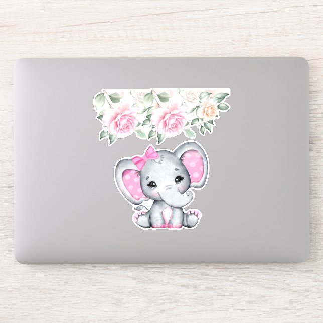 Sticker Bébé rose mignon éléphant et frontière Rose (Ordinateur)