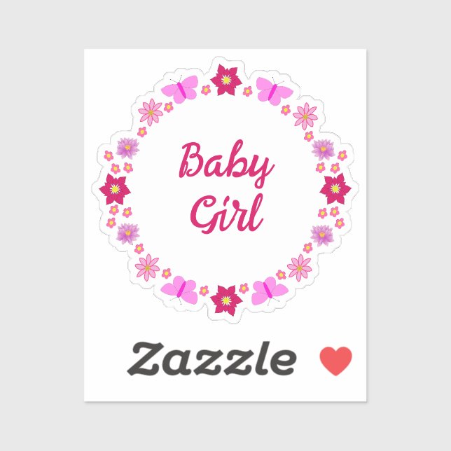 Sticker Bébé rose Papillons et fleurs personnalisés (Feuille)