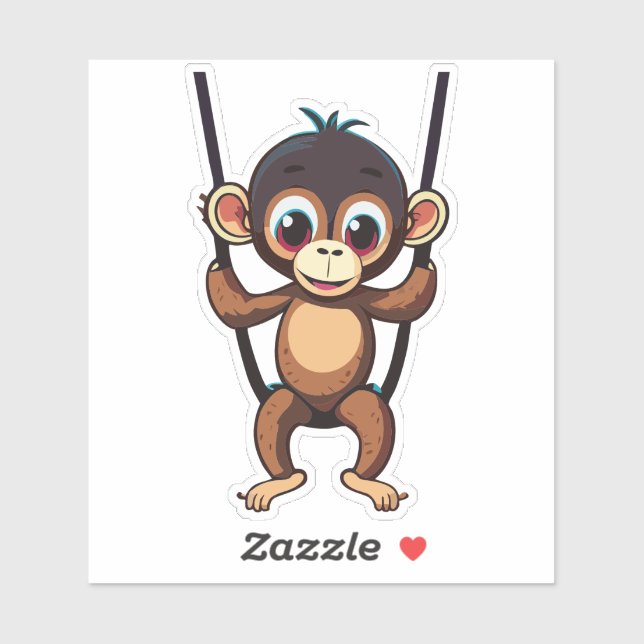 Sticker Bébé singe mignon se balançant sur une balançoire  (Feuille)