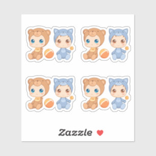 Sticker Bébé Twins Bear Chat Jumpsuit Ensemble de 4