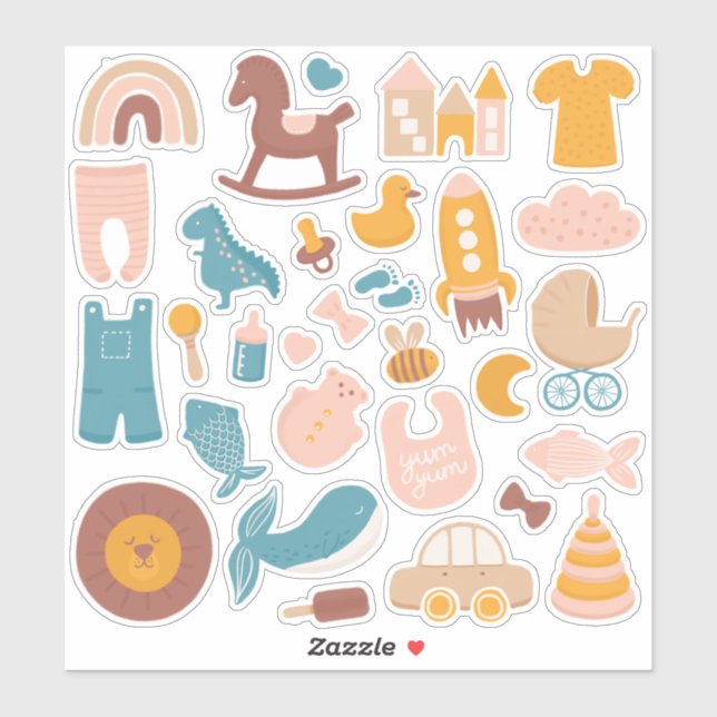 Sticker Bébés mignons et jouets pour enfants. Pépinière am (Feuille)