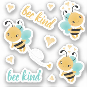 Sticker Bee Kind Bumblebee Coeurs Bleu Jaune