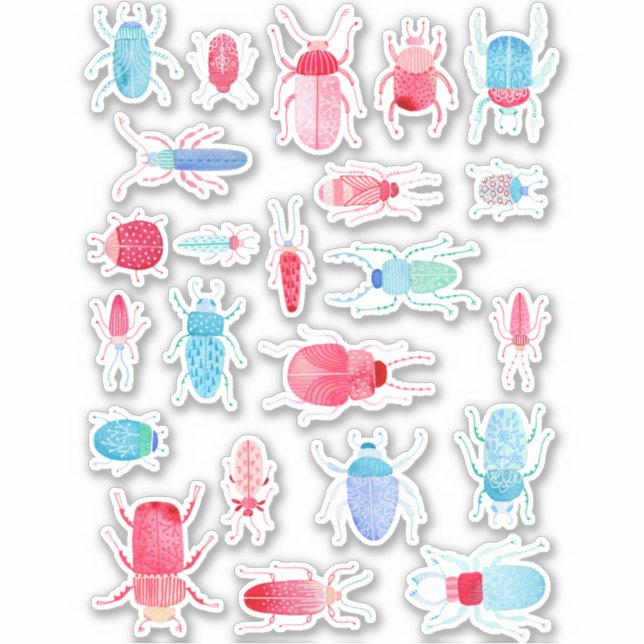 Sticker Beetles et Bugs Aquarelle Peinture des insectes (Devant)