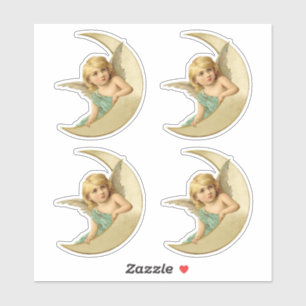Sticker Bel ange victorien se reposant sur la lune coupée
