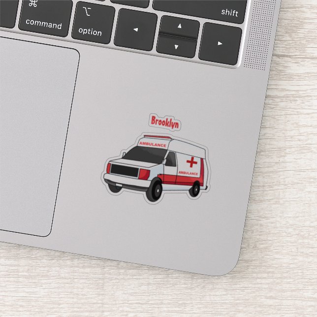 Sticker Belle ambulance rouge caricature van (Détail)