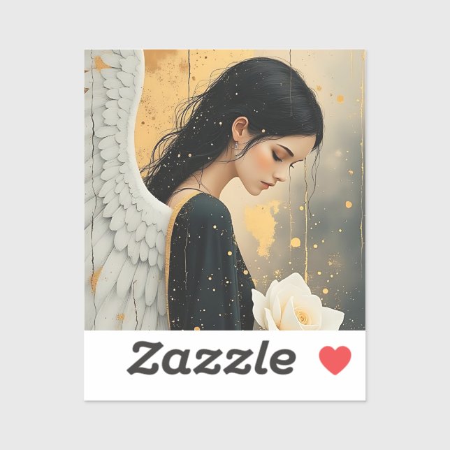 Sticker Belle Ange Gothique et Rose Blanche Céleste  (Feuille)