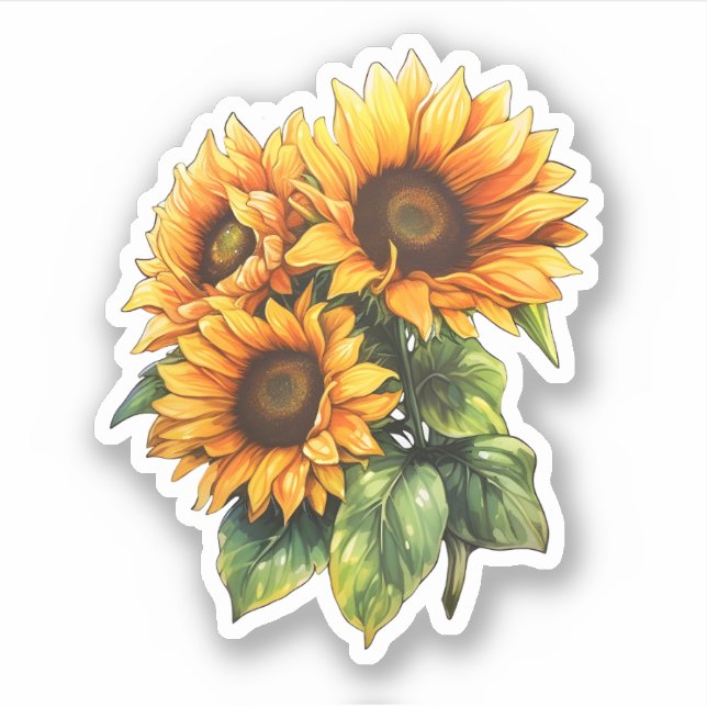 Sticker Belle aquarelle Bouquet de tournesol floral (Devant)