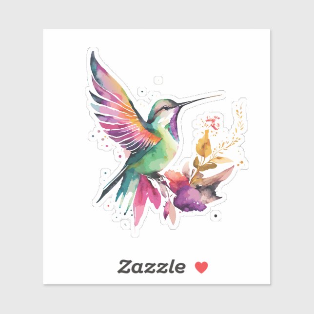 Sticker Belle aquarelle colibri illustration (Feuille)