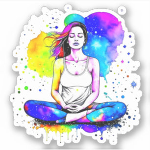 Sticker Belle Art Spirituel Lady Méditation