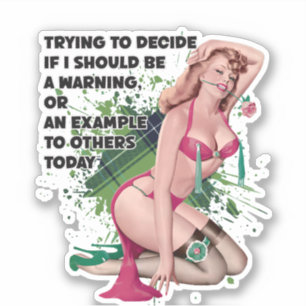 Sticker Belle Blonde en talons verts Retro Pin-up