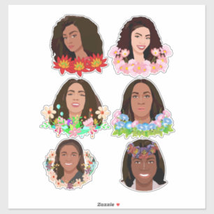 Sticker Belle caricature Black African Women Flowers Art