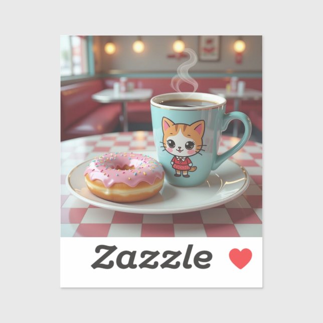 Sticker Belle Donut et café au Retro Diner (Feuille)