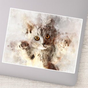 Sticker Belle et mignonne chatte joueuse aquarelle