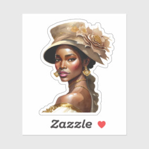 Sticker Belle femme de couleur dans un chapeau fleuri vint