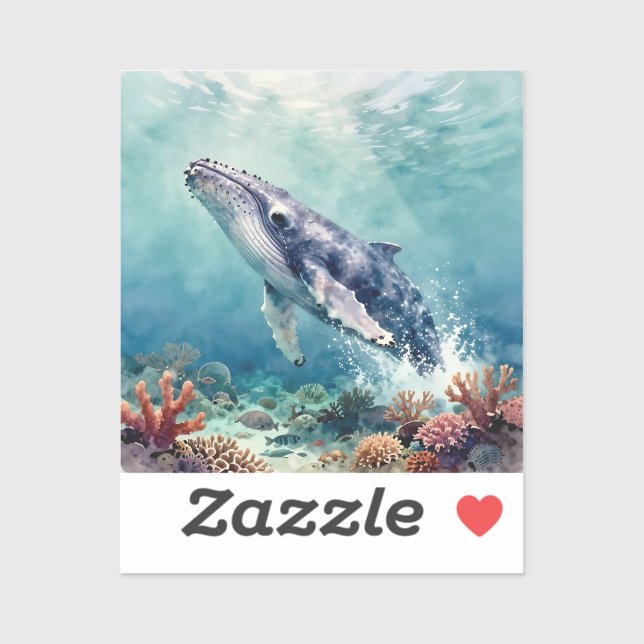 Sticker Belle illustration océanique de baleine à l'impast (Feuille)